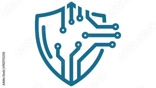 Abstract digital shield with circuit board lines representing cybersecurity and data protection