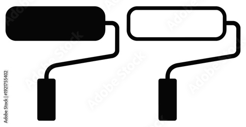 Paint Roller Silhouette and Outline Vector Icon Set for Home Renovation and Wall Painting Isolated on Transparent Background
