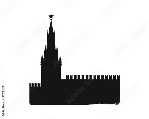 A stark silhouette of spires and walls likely representing moscow s kremlin