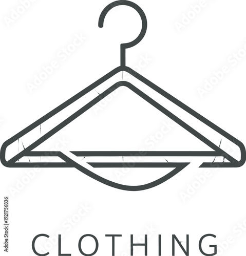 Minimalist line art icon depicting a simple triangular clothing hanger design element suitable for fashion and retail branding applications in a clean layout