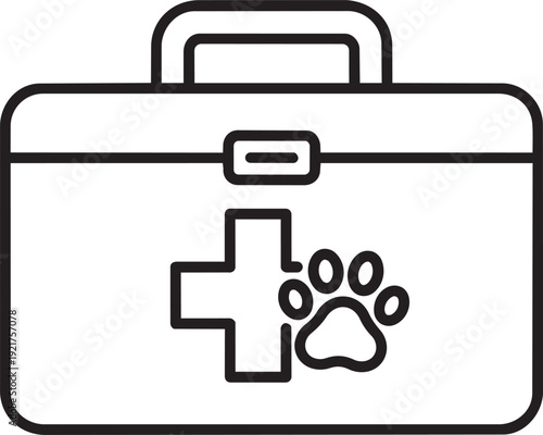 Medi kit with paw symbol representing veterinary care, pet health and animal clinic services.