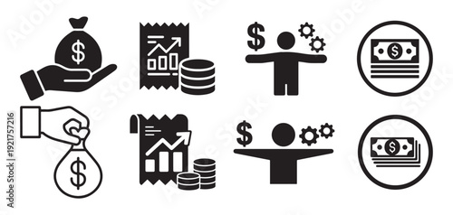 Financial growth and tax analysis icons with chart, report, and successful person. vector illustration eps 10