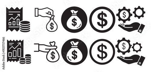 Financial transaction and money transfer icons with hands holding dollar bags. vector illustration eps 10
