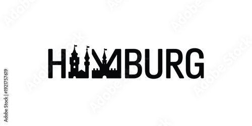 Hamburg typography City skyline silhouette integrated within the wordmark design