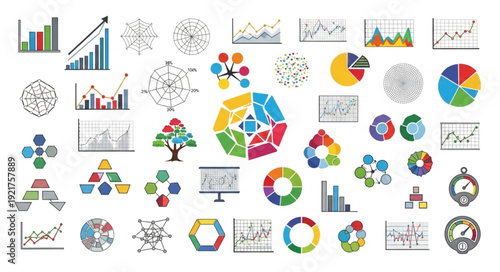 Collection of business charts and graphs icons for data analysis.