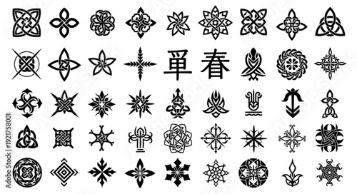 Collection of Abstract Symbols and Ornate Designs.