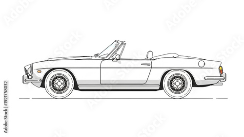 Detailed vehicle autocad blueprint of a classic convertible car side view illustration