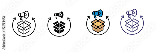 Product Promotion Icon with Megaphone and Delivery Box for Marketing Lifecycle. Vector Illustration.