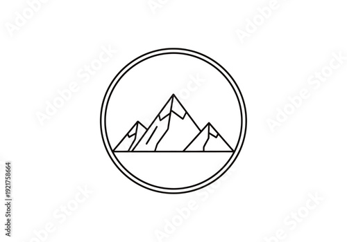 Geometric Mountain Peaks Inside Circle Emblem Minimalist Nature Landscape Design Element Pure Clean Outline Art For Outdoor Adventure Branding