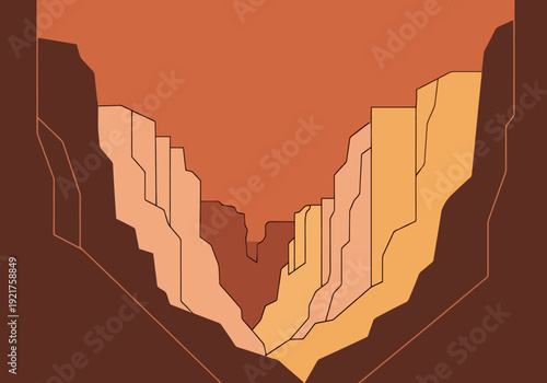 Majestic Desert Canyon Viewed From Above Showing Layered Rock Formations and Arid Landscape Below an Orange Sky