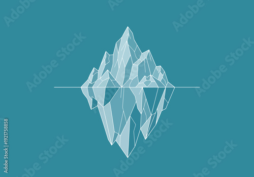 Abstract Geometric Iceberg With Reflection Visible Above And Below Water Surface Minimalist Art Clean Design Cold Element Representing Depth And