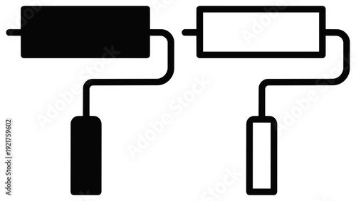 Paint Roller Silhouette and Outline Vector Icon Set for Home Renovation and Wall Painting Transparent Background