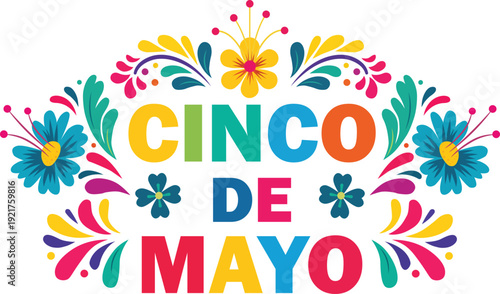 Cinco de Mayo Colorful Floral Typography Vector Illustration