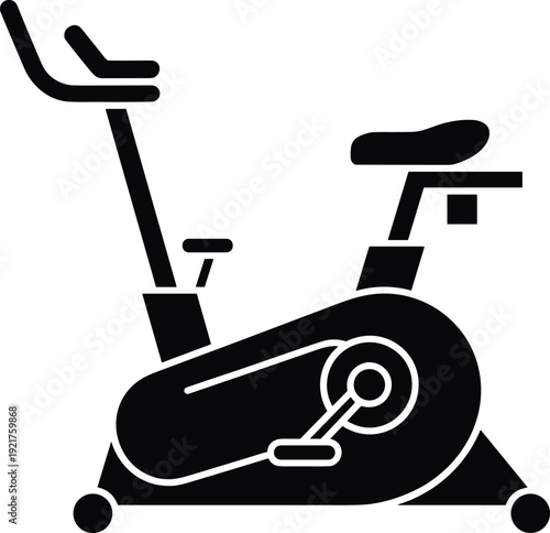 Stationary exercise bike silhouette icon for gym cardio workout isolated on white background, flat vector illustration design