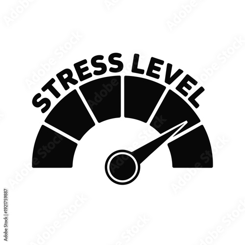 A black and white gauge displays a high stress level indicating significant pressure