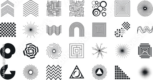 Abstract Geometric Elements Collection Optical Illusion Shapes Lines Patterns Vector Design Set