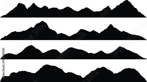 Four black silhouette mountain ranges on a white background mountains
