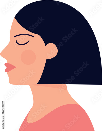 Modern Flat Female Profile Portrait – Minimalist Woman Side View Vector Illustration.
