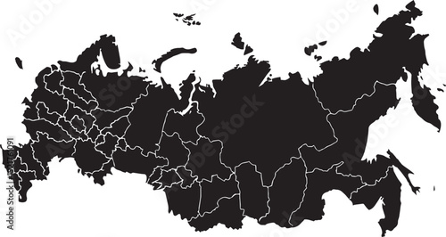 Russia map outline with country borders isolated geographic vector illustration.