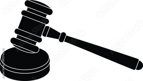 Judge gavel and sound block silhouette icon, legal justice symbol vector illustration isolated on white background, courtroom law authority concept