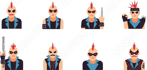 Punk rocker avatars set illustration for design
