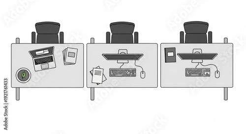 Office Desks with Computer Equipment.