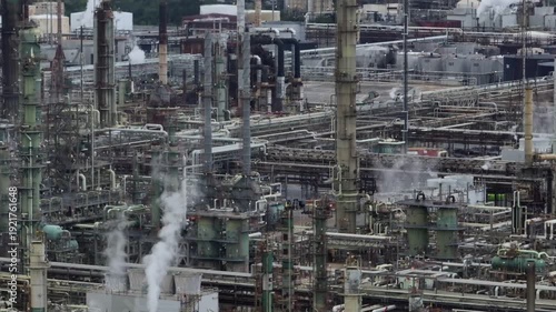 Oil and gas refineries in Baton Rouge, Louisiana emitting pollution harmful to the environment causing potential climate change from global warming