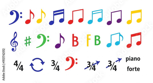 Musical Notes Symbols and Notation Elements Collection.