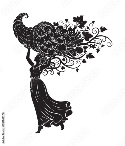 Woman Holding Floral Hair Extension Silhouette.