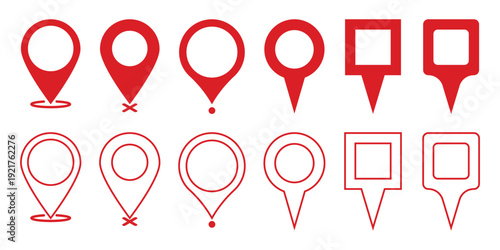 location icon set map pointer pin sign symbol red black outline destination icon place address navigation locator sign. Flat icon set of location and map pins. map pin icon set. EPS 10. 