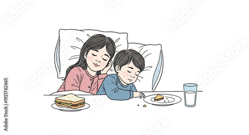 Mother and Child Eating Breakfast Together.