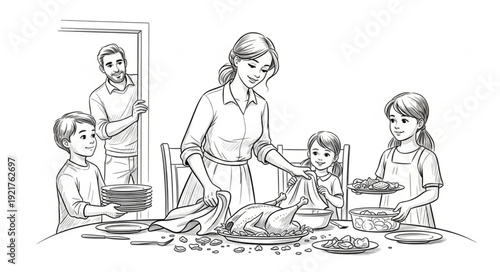 Mother and Children Having Meal Together.