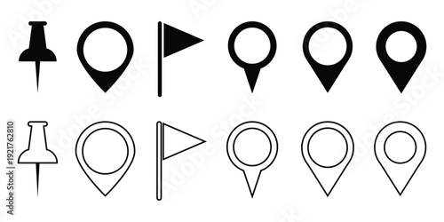 Pinpoint location icon set with markers, map pins, navigation signs, and geo symbols. Map pin place marker. Flat style. location icon set map pointer pin sign symbol. location map pin icon set . EPS10
