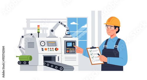 Engineer Supervising Automated Manufacturing Process with Robotic Arm. Quality Control & Production Management in Smart Factory.