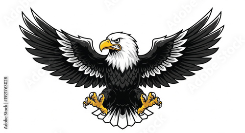 Bald eagle mascot vector attacking with wings spread and sharp talons for sports team logo design isolated on white