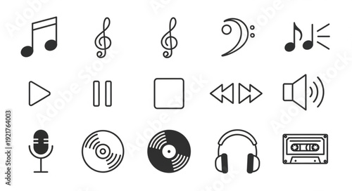 Collection of musical notes and audio icons.