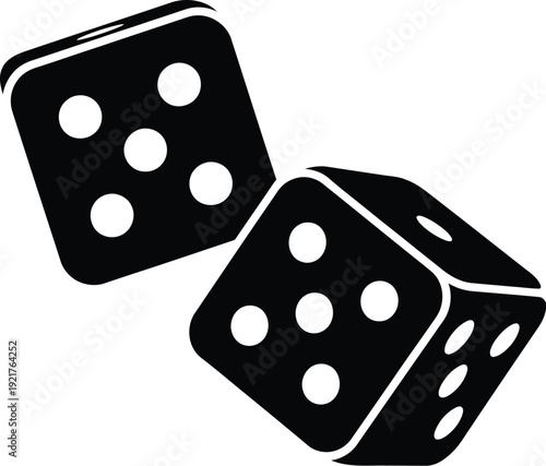 Two black six-sided dice show the numbers three and five, representing random chance and gambling outcomes.