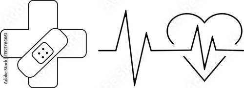 Medical cross and heartbeat line drawing