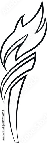 Stylized black and white graphic icon representing a blazing torch flame suggesting guidance knowledge inspiration competition or victory in a minimalist design suitable for various applications.