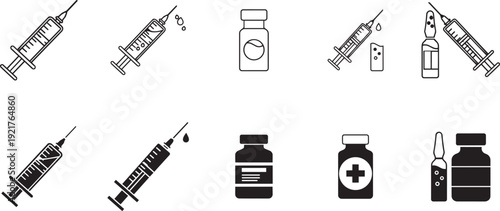 Vaccine Icon Set Medical Vaccination Healthcare Vector Collection.