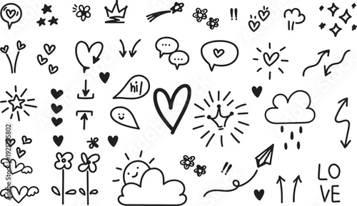 Hand drawn love and affection doodles collection isolated