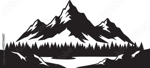 Silhouettemountainrangewithroadandtreeslandscapedesign