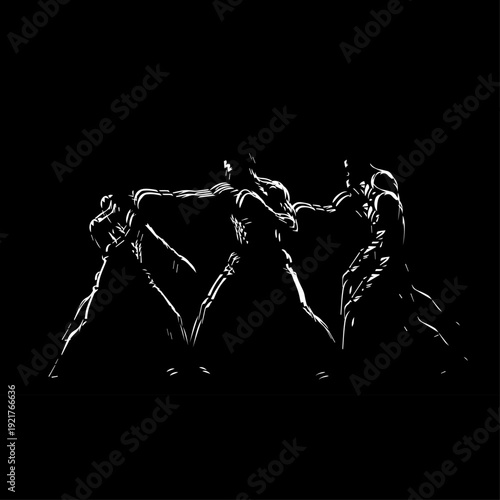 Martial Arts Fighters Combat Action Silhouette Illustration