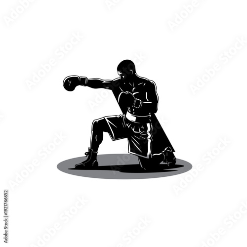 Boxer Kneeling and Throwing Punch Silhouette Illustration
