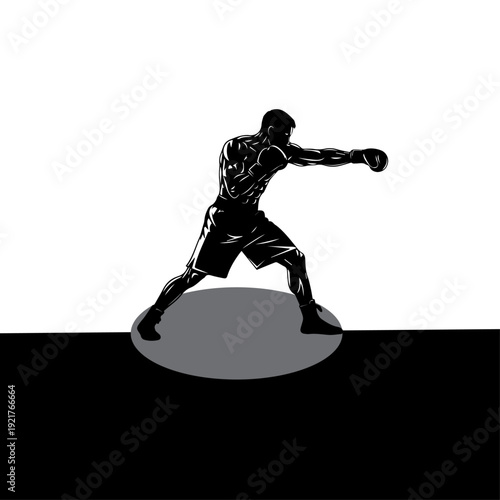 Boxer Throwing Punch Silhouette Illustration