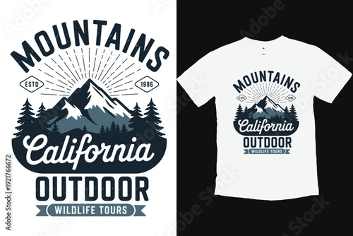 California outdoor wildlife tours mountains vector illustration adventure badge T-shirt Print