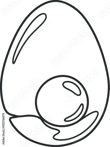 Minimalist continuous line art drawing of a single fried egg featuring the yolk perfectly centered inside the white illustrating abstract breakfast food preparation with clean aesthetics.