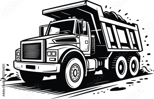 Vector, Illustration, of, Modern, Dump, Truck, Silhouette, for, Construction, Mining, Identity, Branding, Heavy, Machinery, Industrial, Transportation, and, Graphic, Design, Projects, Collection, Icon