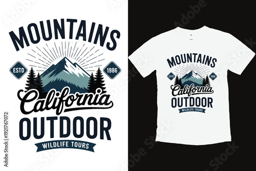 Outdoor mountains california wildlife tours vector illustration t shirt design T-shirt Print