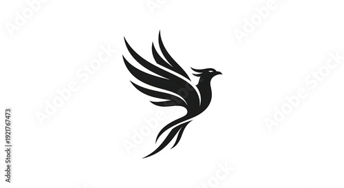 Phoenix icon with flowing tail feathers and simple lines, symbolizing rebirth and transformation in a minimalist design. featuring mythical bird, fire, mythology with legend and symbol elements for